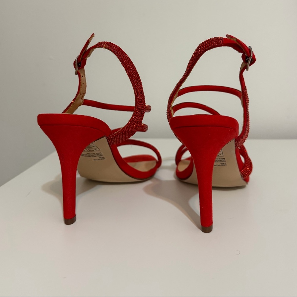 Madeline Red Crystal Strappy High Heel Sandals - Picture 3 of 5
